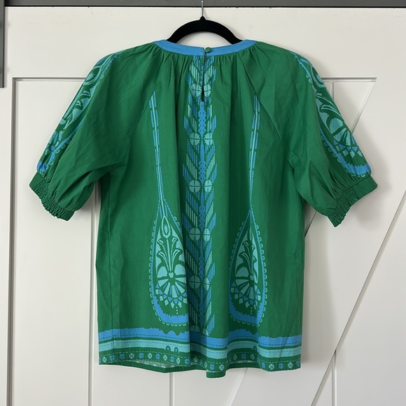 Sheridan French Green Blue Ikat Short Sleeve Top - Picture 4 of 9